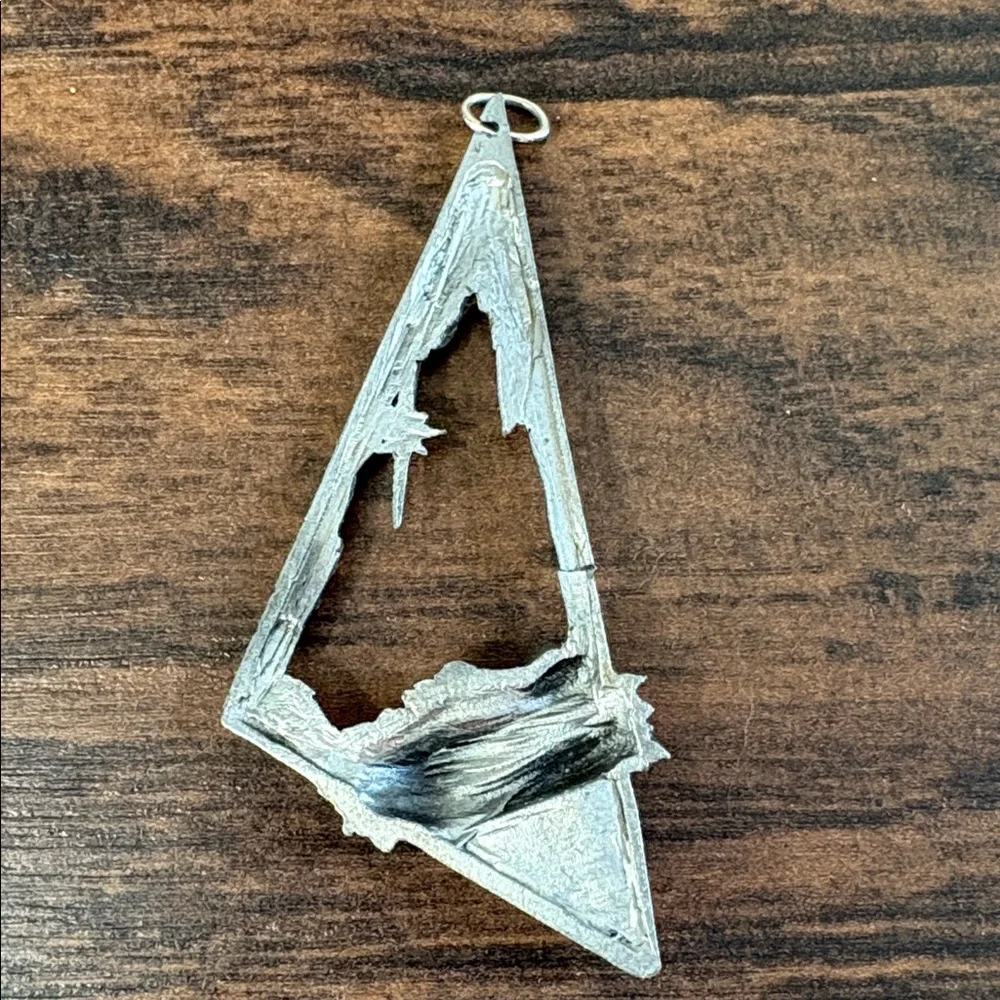 Vintage Pewter Manger Christmas Ornament, OS
